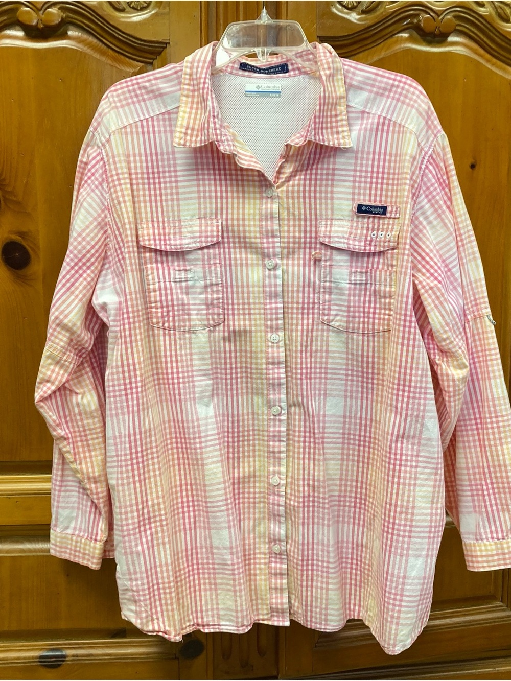 Columbia PFG Super Bonehead Fishing Shirt Women’s 3X Pink Plaid